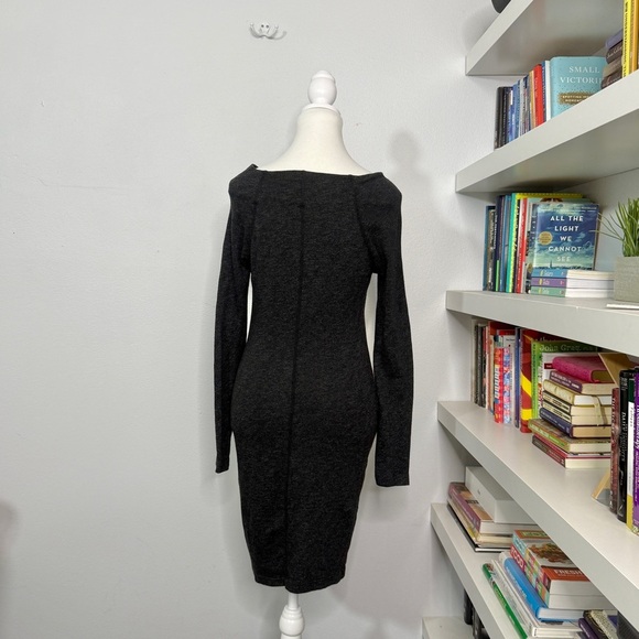 James Perse Charcoal Gray Cotton Knit Wide Neck Sheath Dress Small - Picture 5 of 12